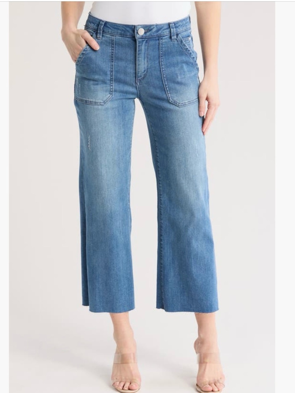 Democracy Medium Blue Cropped Wide-Leg Jeans